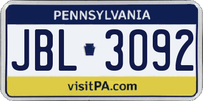 PA license plate JBL3092