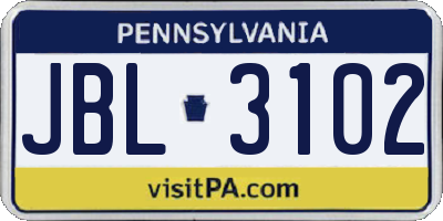 PA license plate JBL3102