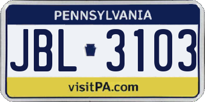 PA license plate JBL3103