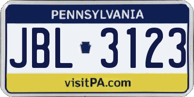 PA license plate JBL3123