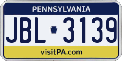 PA license plate JBL3139