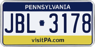 PA license plate JBL3178