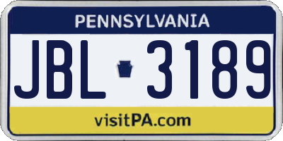 PA license plate JBL3189