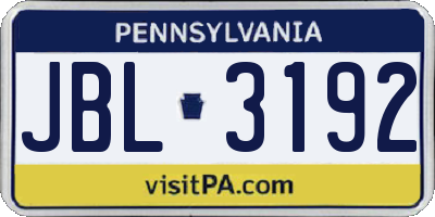 PA license plate JBL3192