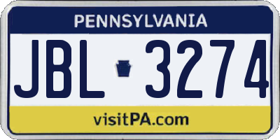 PA license plate JBL3274
