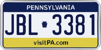 PA license plate JBL3381