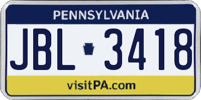 PA license plate JBL3418