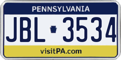 PA license plate JBL3534