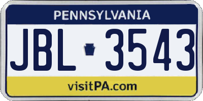 PA license plate JBL3543