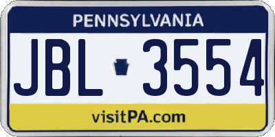 PA license plate JBL3554