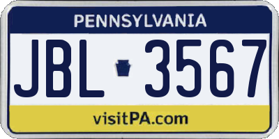 PA license plate JBL3567