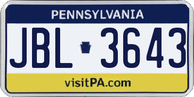 PA license plate JBL3643