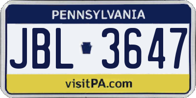 PA license plate JBL3647