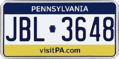 PA license plate JBL3648