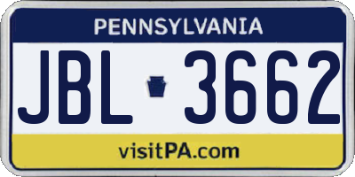 PA license plate JBL3662