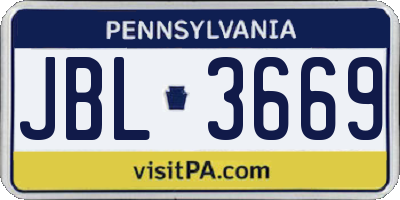 PA license plate JBL3669