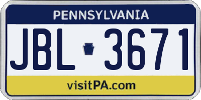 PA license plate JBL3671