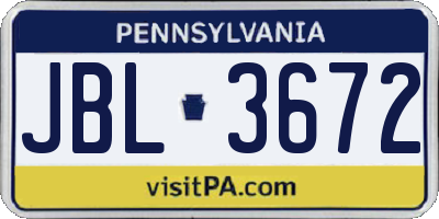 PA license plate JBL3672