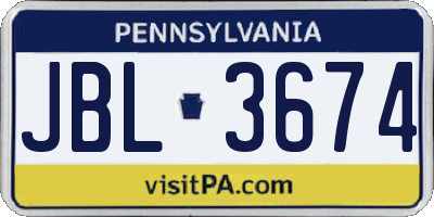 PA license plate JBL3674