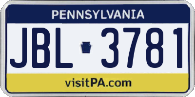 PA license plate JBL3781