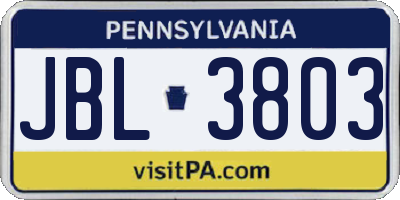 PA license plate JBL3803