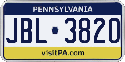 PA license plate JBL3820