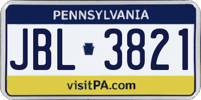 PA license plate JBL3821