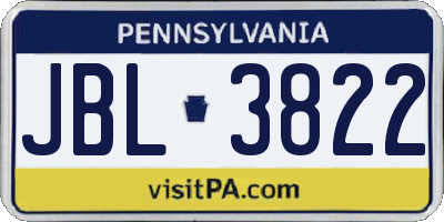 PA license plate JBL3822