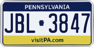PA license plate JBL3847