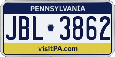 PA license plate JBL3862