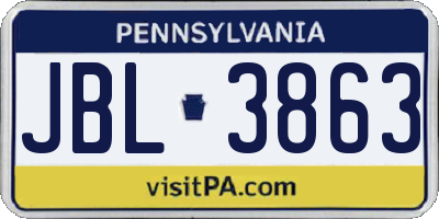 PA license plate JBL3863