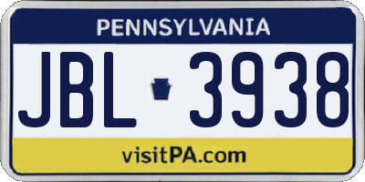 PA license plate JBL3938
