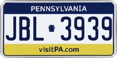 PA license plate JBL3939