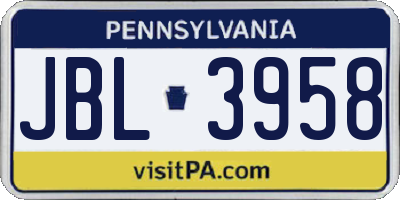 PA license plate JBL3958