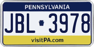 PA license plate JBL3978