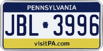 PA license plate JBL3996