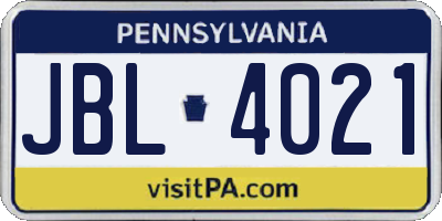 PA license plate JBL4021