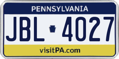 PA license plate JBL4027