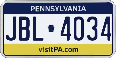 PA license plate JBL4034