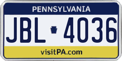 PA license plate JBL4036