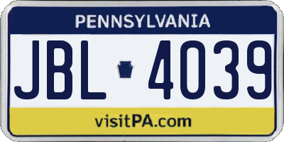 PA license plate JBL4039