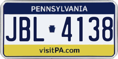 PA license plate JBL4138