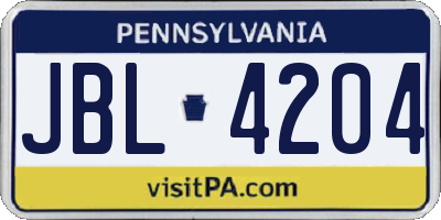 PA license plate JBL4204