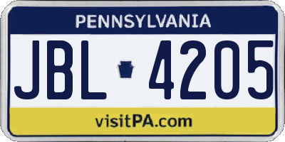 PA license plate JBL4205