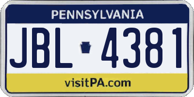 PA license plate JBL4381