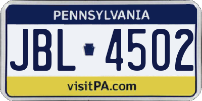 PA license plate JBL4502