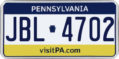 PA license plate JBL4702