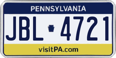 PA license plate JBL4721