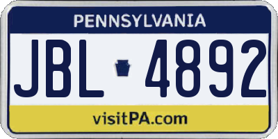 PA license plate JBL4892