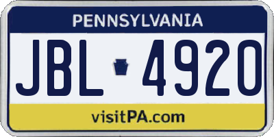 PA license plate JBL4920